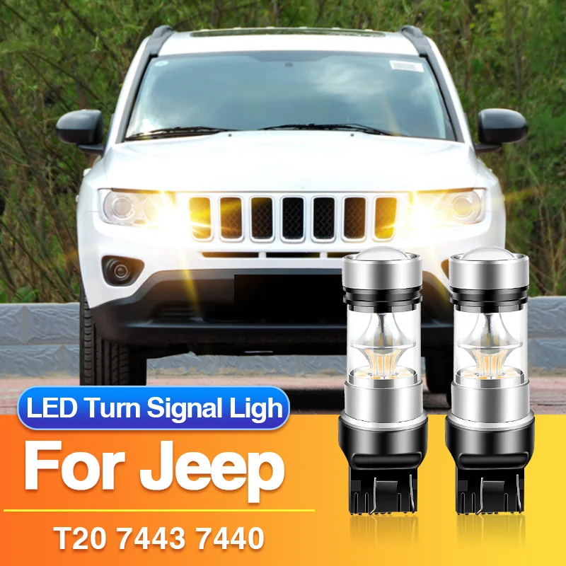 2PCS T20 7443 LED Turn Signal Light 7440 W21W Blub for Jeep Cherokee KL/Compass/Grand Cherokee 4/Wrangler 4 JL/Grand Cherokee