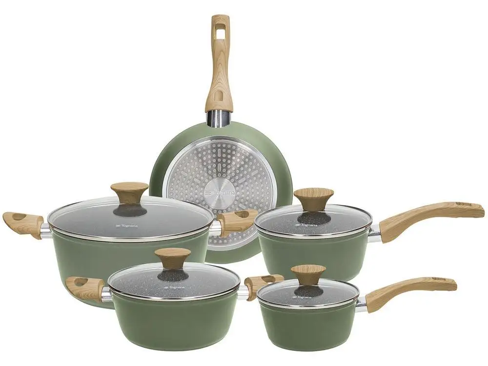 Grünes stein grünes Aluminium-Antihaft-Tognana-Kochgeschirrset