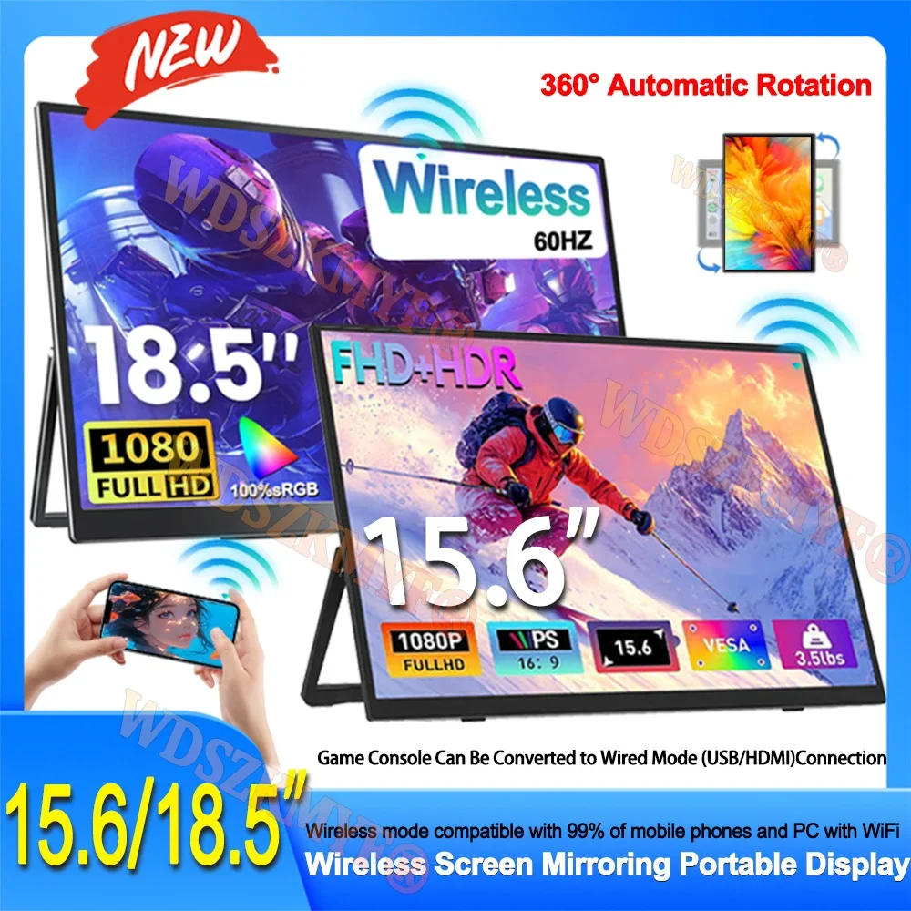 

НОВЫЙ 15,6-дюймовый беспроводной портативный FHD 1080P 16:9 IPS-панель со вторичным дисплеем, компьютерный монитор Type-C HDMI для ноутбука Xbox Switch
