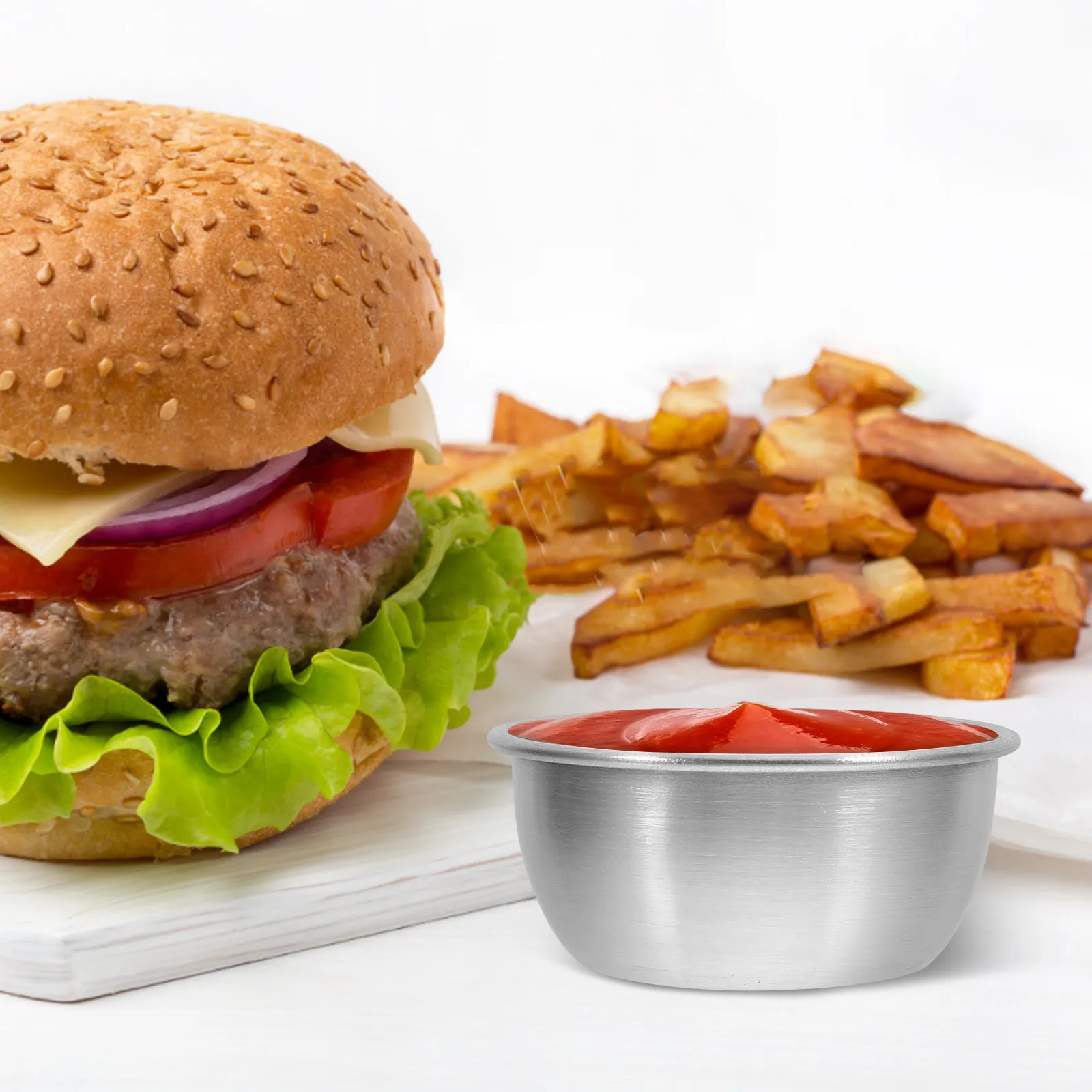 Juego de 6 Tazas para Salsas de Acero Inoxidable, Recipientes Pequeños para Condimentos, para Salsa de Tomate, Vinagre, Salsa BBQ, Uso en Restaurantes y en el Hogar