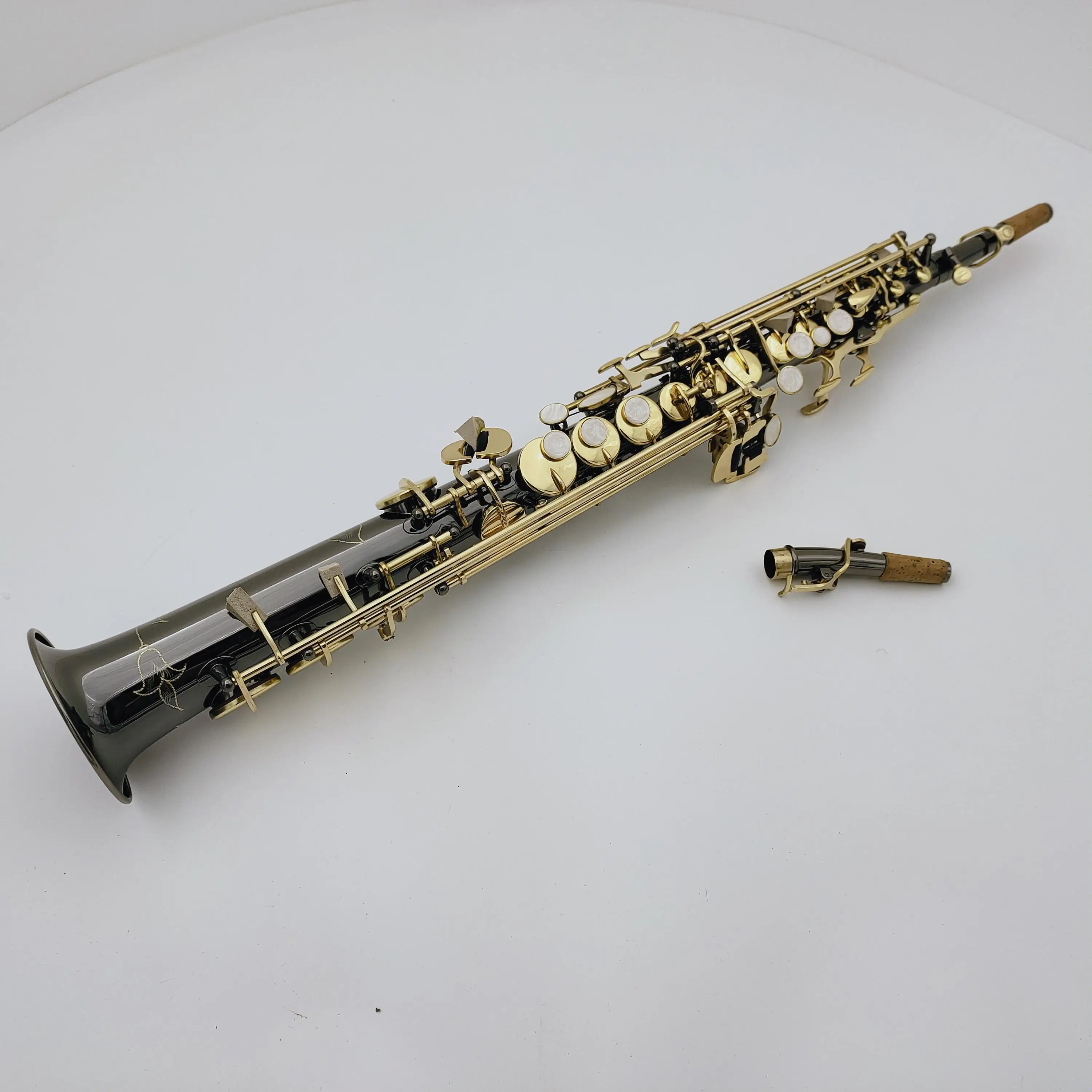 

High-end black soprano saxophone B-flat nickel-plated shell button brass professional saxophone woodwind can be customized