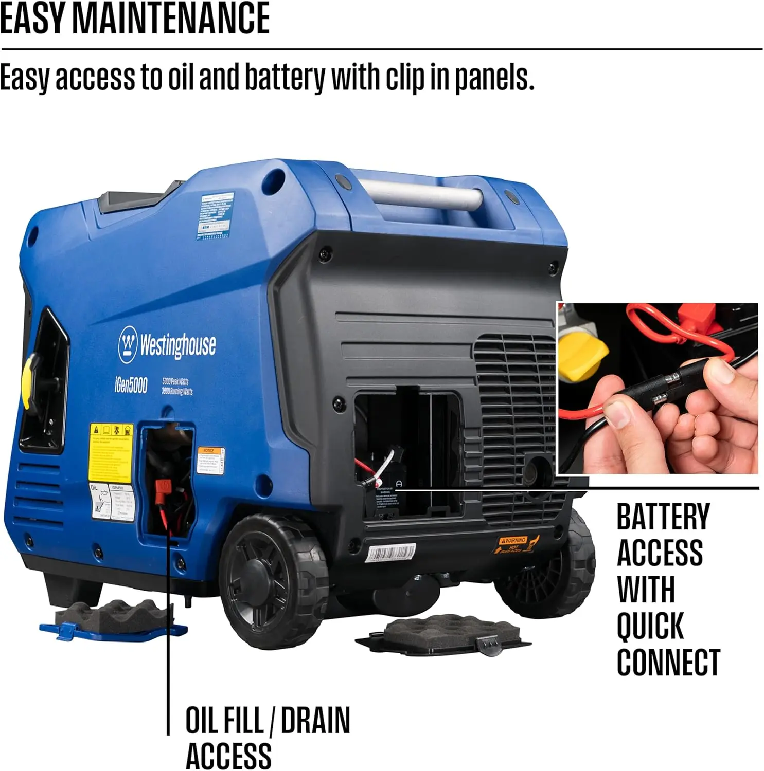 

5000 Peak Watt Super Quiet Portable Inverter Generator, Remote Electric Start With Auto Choke, Wheel & Handle Kit, RV Ready,cust