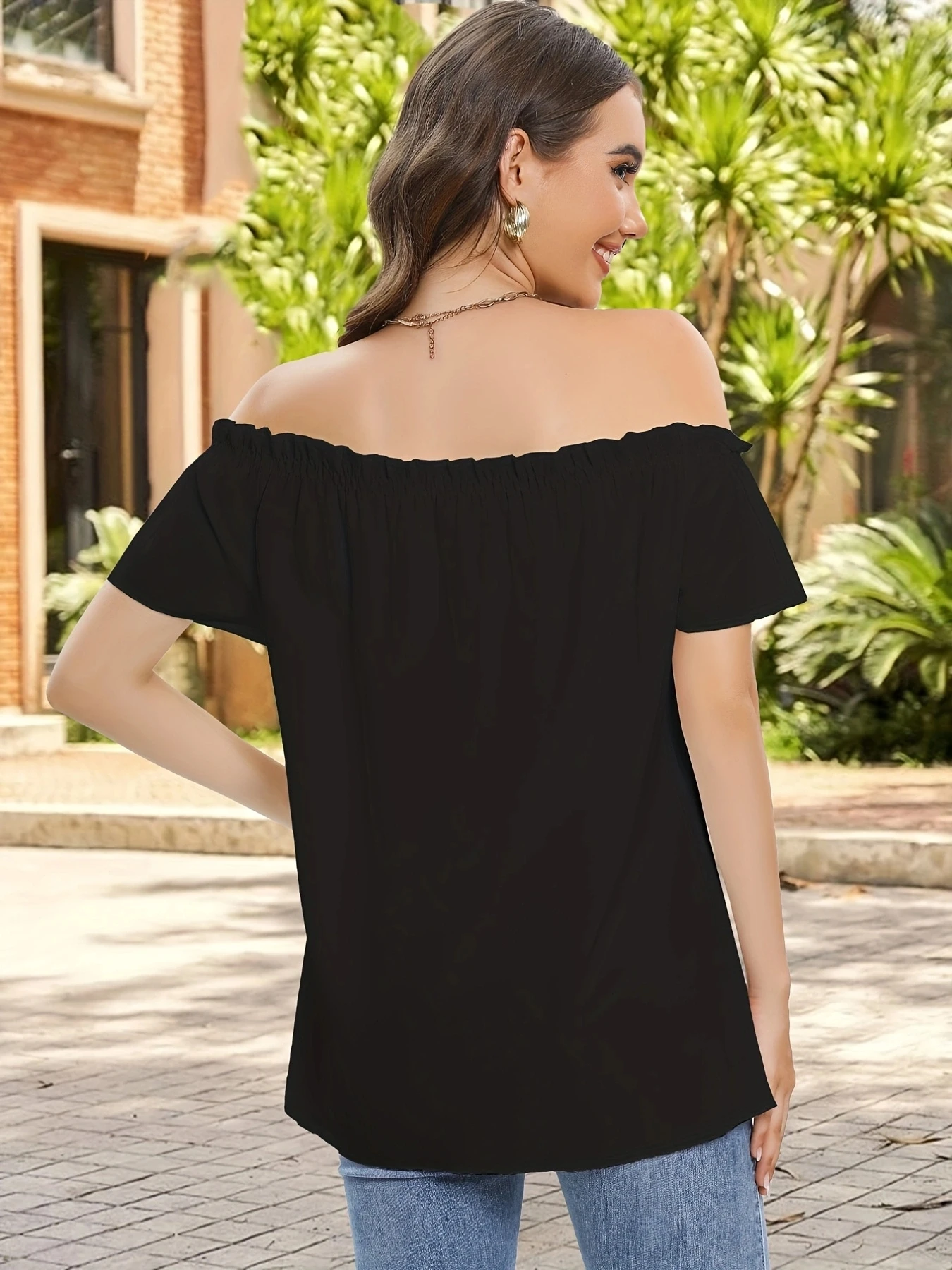 Women\'s Spring/Summer New Product Off Shoulder Ruffle Edge Lining