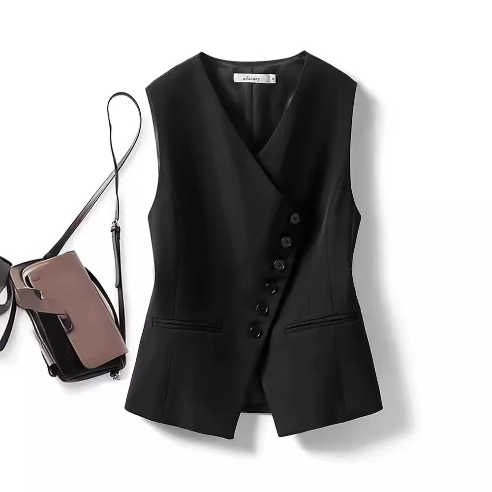 Dames slim fit gilet Svel bovenkleding pakvest Street Sle ort lengte enkele knoop V-Ne nieuw polyester