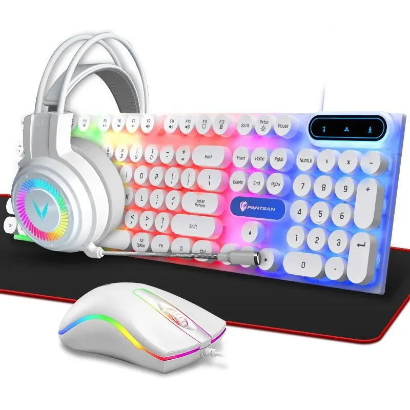 Luminous Keyboard Mouse Headset Combo, Neutral All-English Packaging 3 or 4-Piece Kit With Mouse Pad