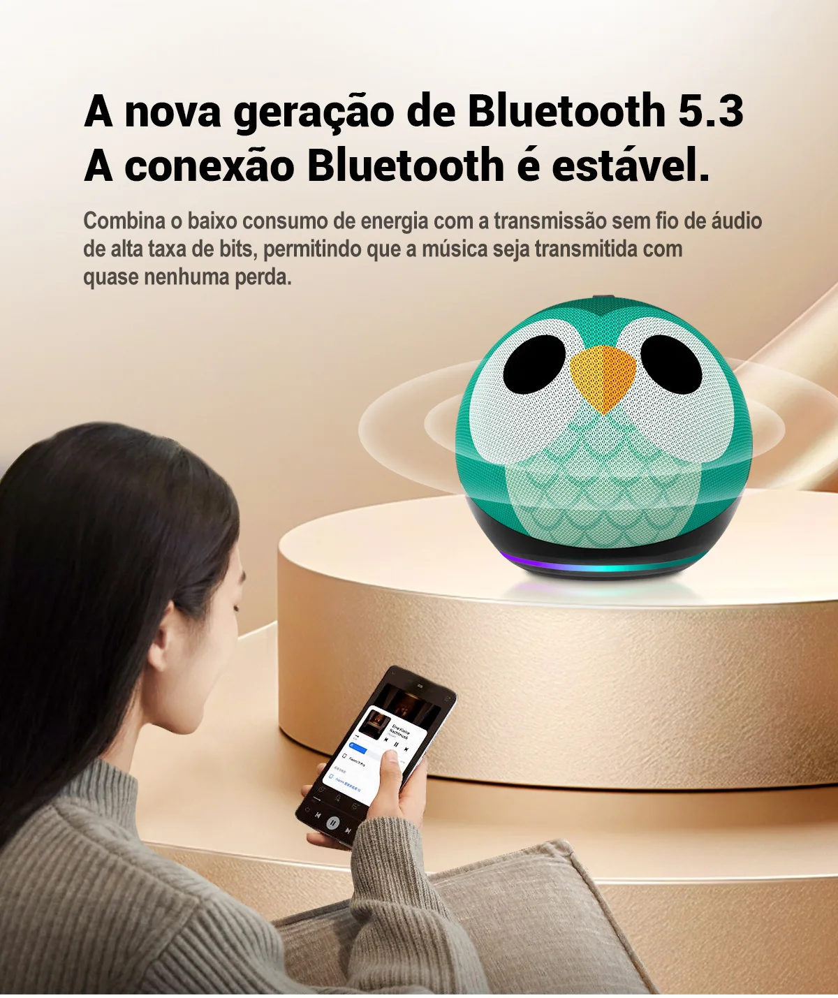 Alaxe IPX6 Waterproof Cute Bluetooth Speaker with TF Card Playback Voice Prompt Built-in Light Portable Outdoor Wireless Speaker