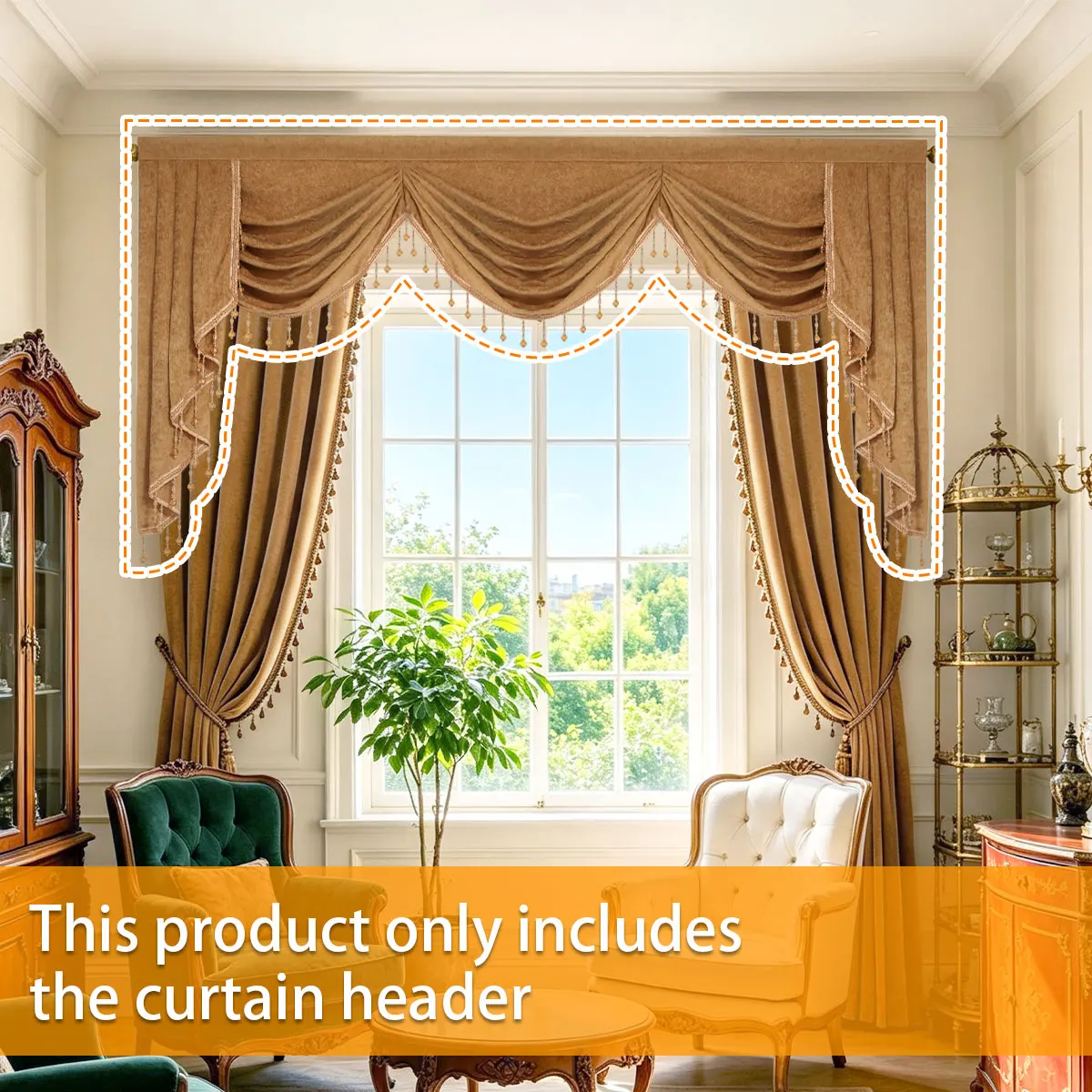 1Pcs Warm Brown Velvet Curtain Valance, Vintage American Country Style, Fringe Trim Fixed Window Valance for Retro Homestay Vill