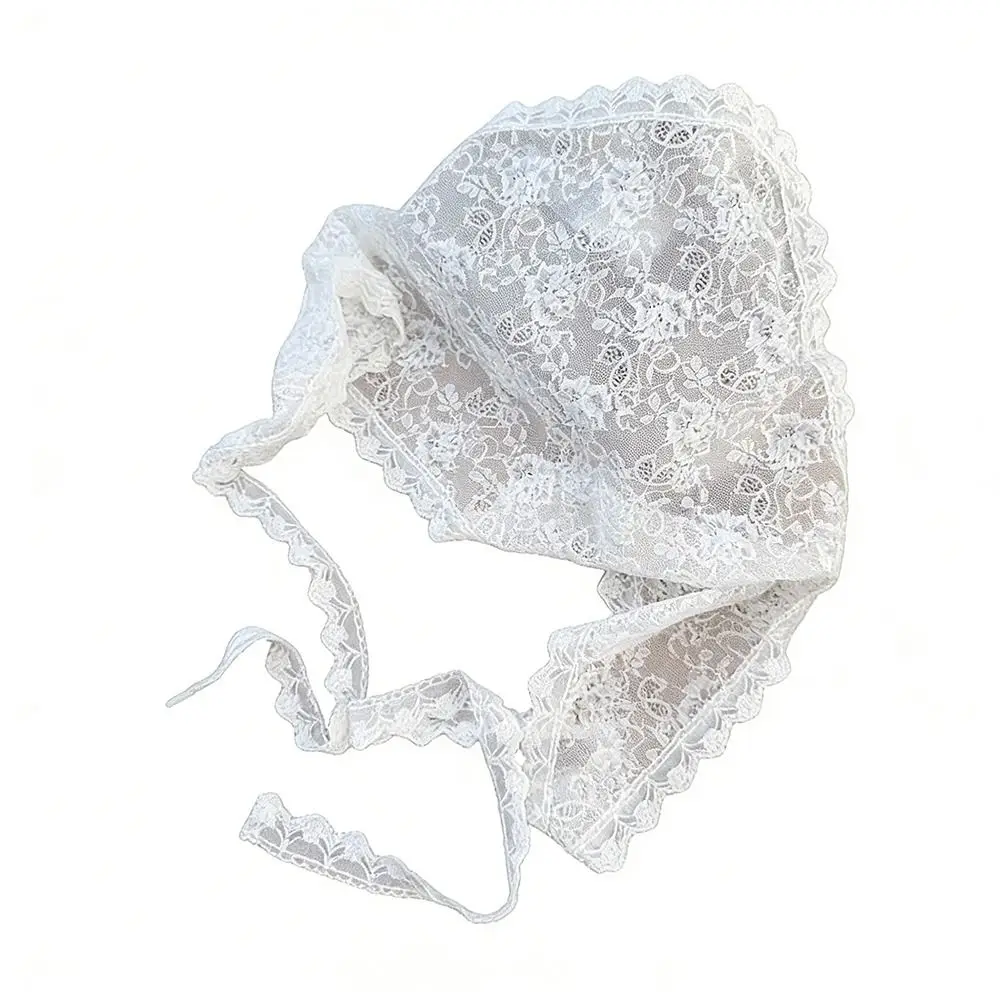 Fashion Vintage Lace Flower Hair Scarf Shawl Thin Chic Style Sweet Headscarf Cute Bohemian Triangle Head Scarf Pastoral Style