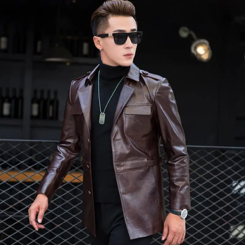 

2022 Spring Autumn Men's New Slim Fit Real Leather Jackets Male Solid Color Casual Coats Men Genuine Cow Leather Overcoats N94