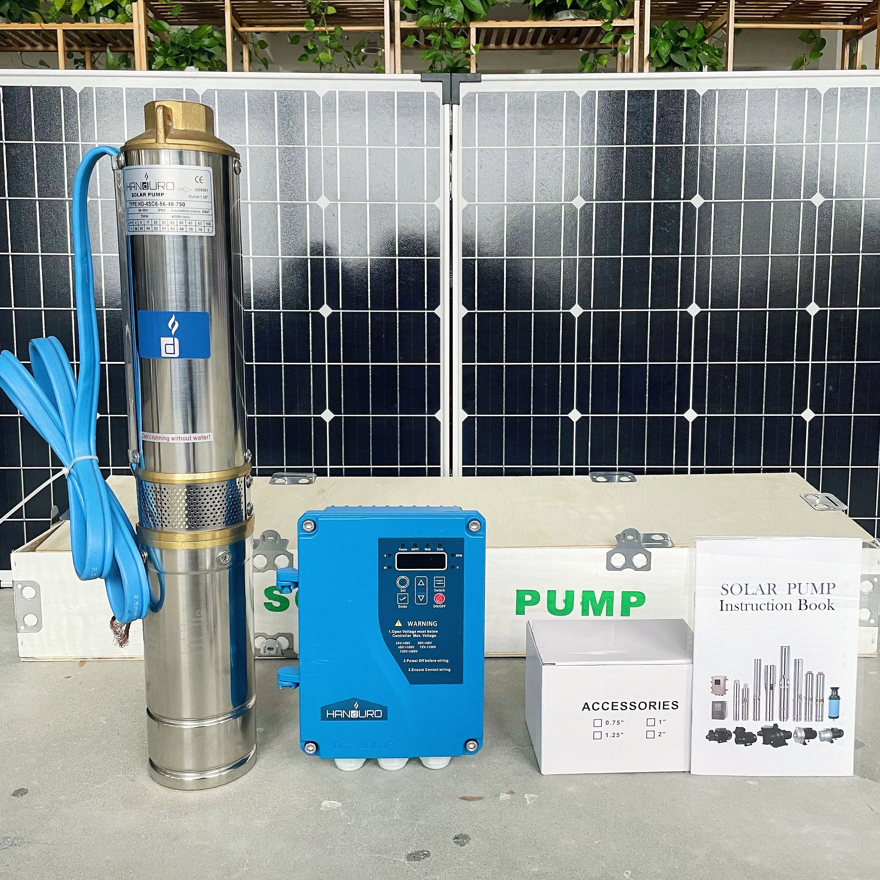 3HP 185 Meter Hoofd Solar Waterpomp AC + DC 7 m3/u High Flow Dompelpompen Diepe put Systeem voor Landbouw Irrigatie