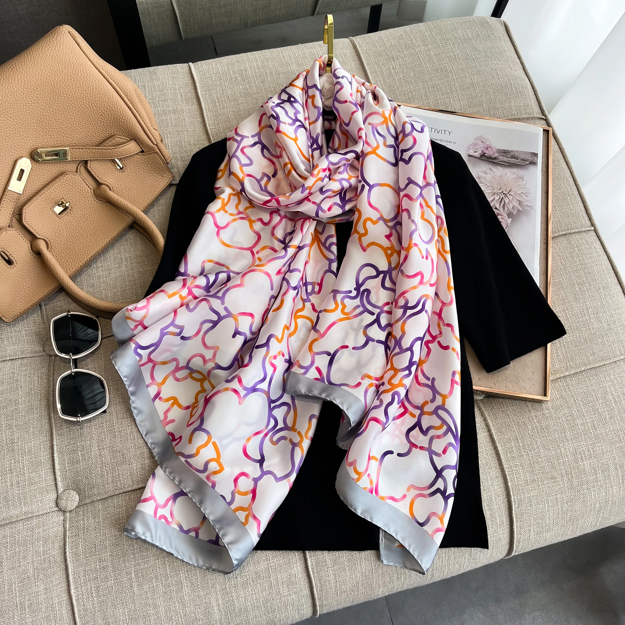 Spring Scarf Women\'s Luxury Design Scarf Silk Smooth Scarf Soft Muslim Headband Shawl Beach180*90cm