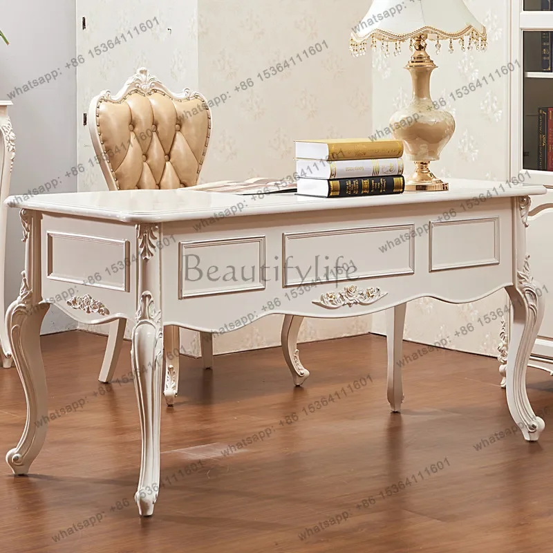 

yj19 Европейский стол из цельного дерева, компьютерный стол с французской краской, простой офисный стол начальника