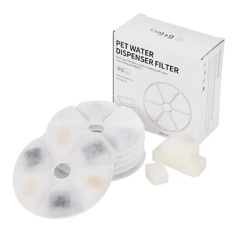 6PCS/Pack Pet Water Fountain Filters Replacement Cat Water Fountain Filters Pet Water Dispenser Filters with Sponges for Cat