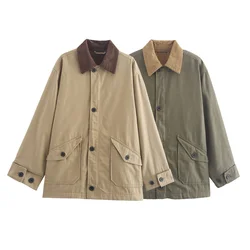 PB&ZA2024 Autumn New Women's Loose Casual Collar Long Sleeve Contrast Splicing Single breasted Jacket