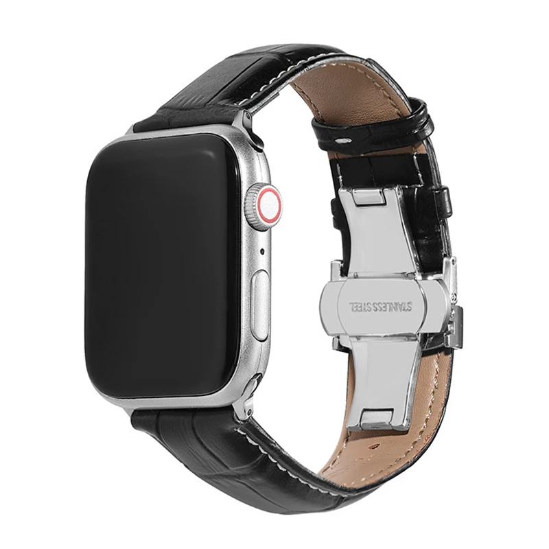Tali jam tangan untuk Apple, tali 44mm 40mm 45mm 42mm 49mm 41mm 38mm Gelang gesper kupu-kupu untuk iWatch seri 8 7 se 6 5 Ultra