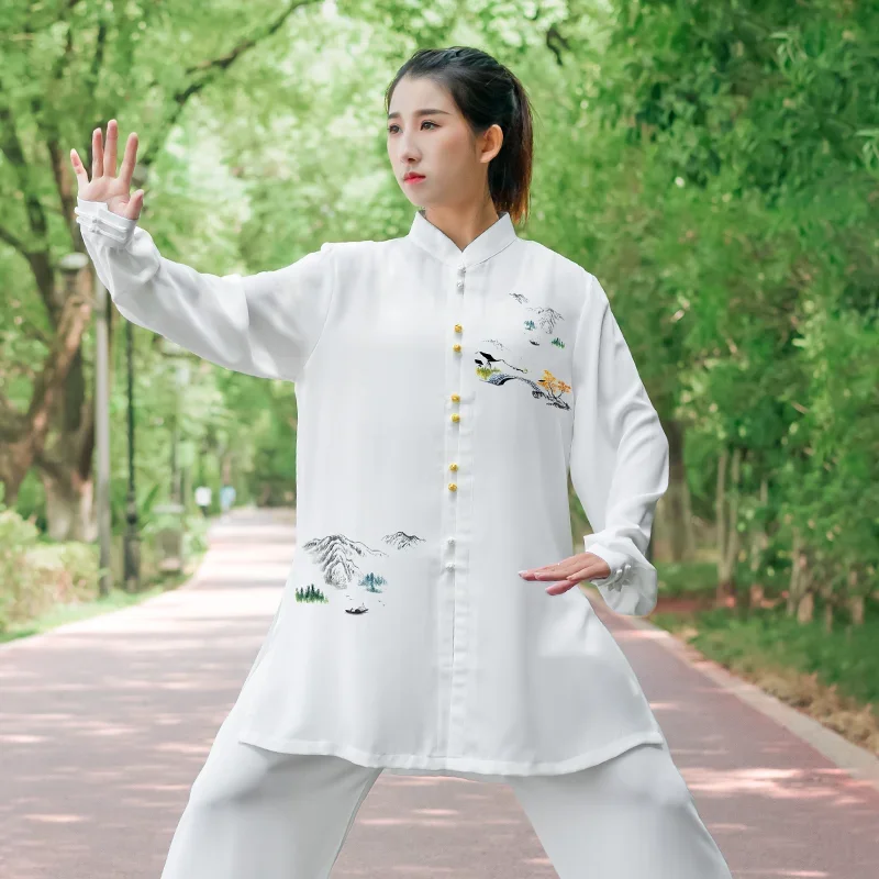 

Kun Master Tai Chi Clothes Wushu Clothing Martial Art Uniform Kung Fu Dress Unisex Women And Men White Printing 2023 New Style