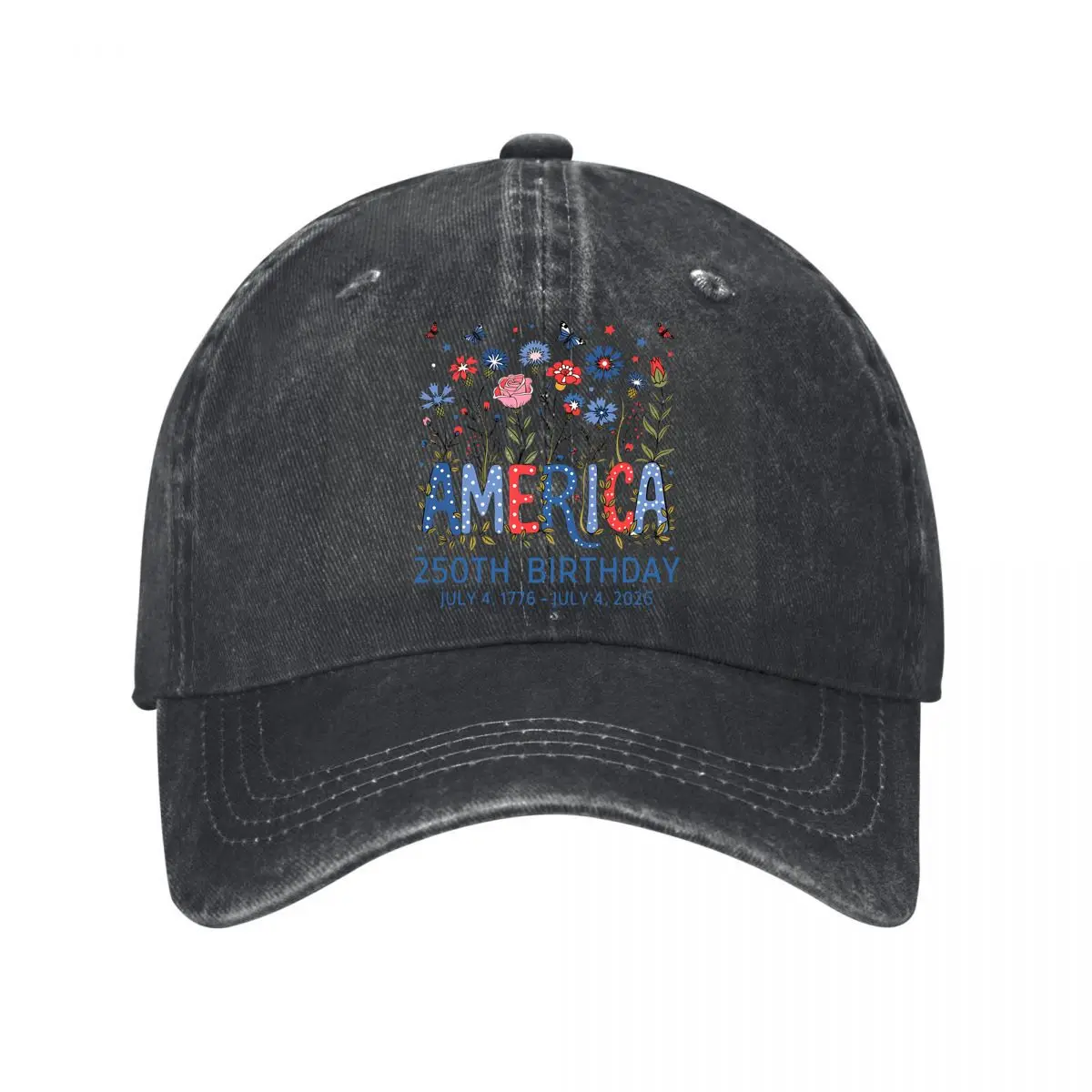 America 250th Birthday Floral Canvas Wall Art 2026 New Vintage Washed Baseball Cap