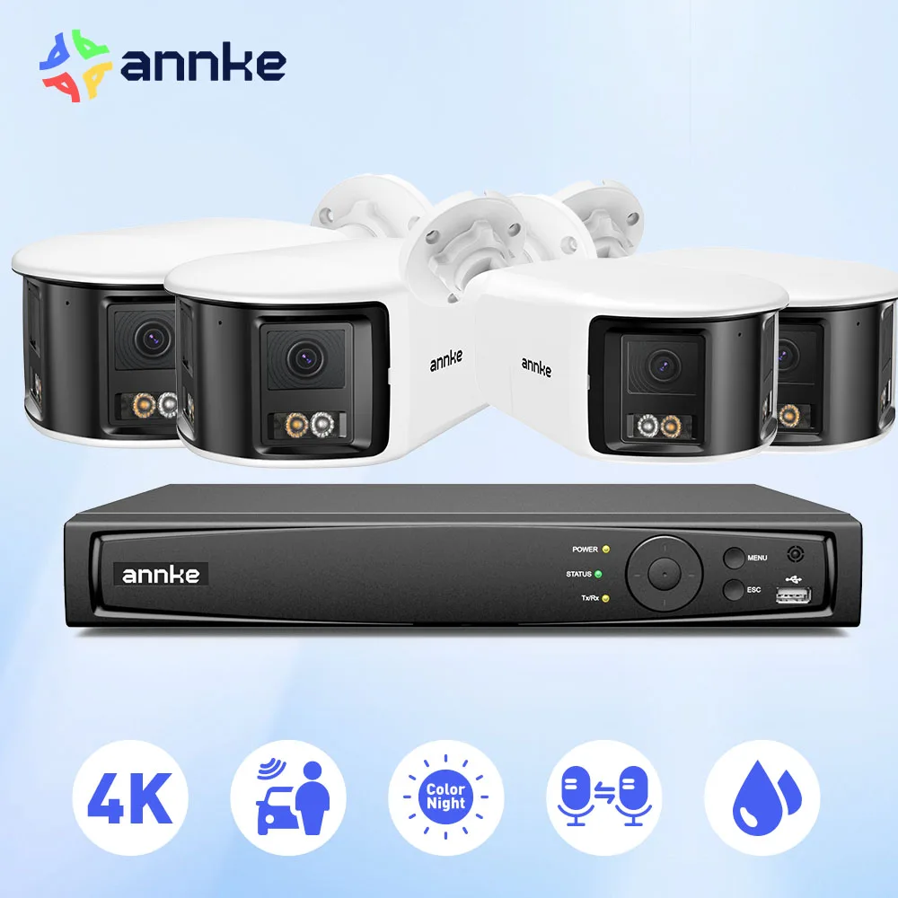

ANNKE Smart Home 4K Video Security Camera System Kit 8CH NVR 180° Dual Lens Security IPC PoE Camera Outdoor 2/4PCS 8MP POE Cam