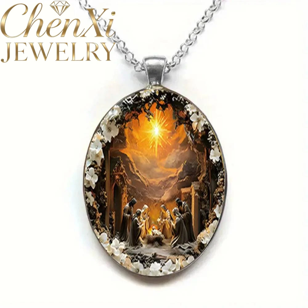 Holy Light Jesus Elliptical Glass Pendant Luxury Quality Fashion Fine Jewelry Amulets And Mascots Exquisite Elegant Charms Gift view 3