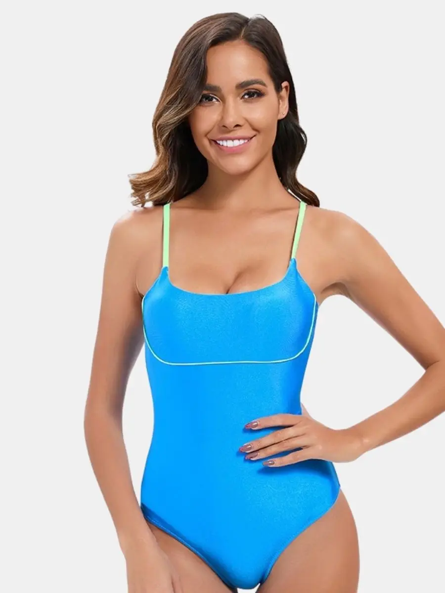 

Spegatti Strap Blue Bathing Suit Professional Training Swimwear Athletic One-piece Women Sports Swimsuit