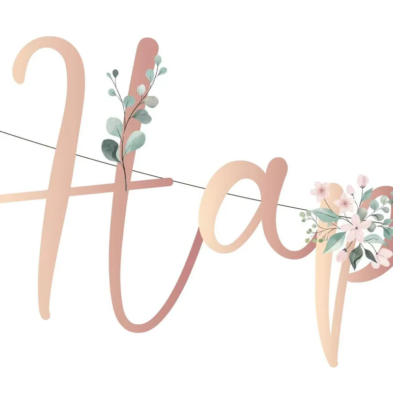 Romantic Flower Theme Letter Happy Birthday Banner Wall Hanging Garland for Kids Girl Birthday Baby Shower Party Decorations