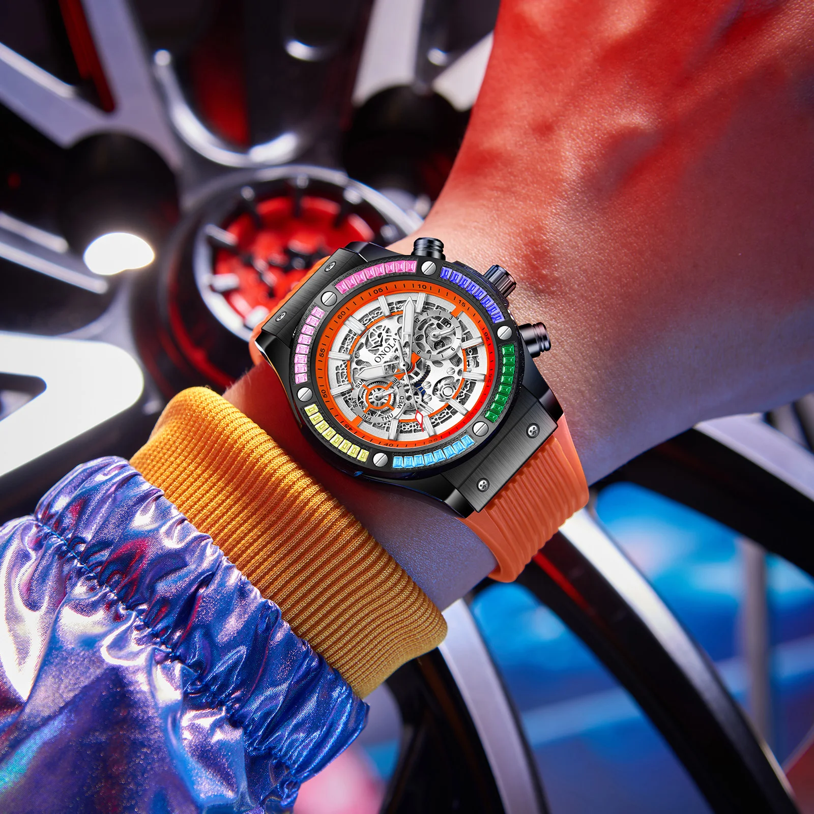 ONOLA Orologio meccanico automatico di lusso per orologi sportivi da uomo impermeabili Moda Arcobaleno Diamante AAA Orologi da polso Reloj 2023 Nuovo