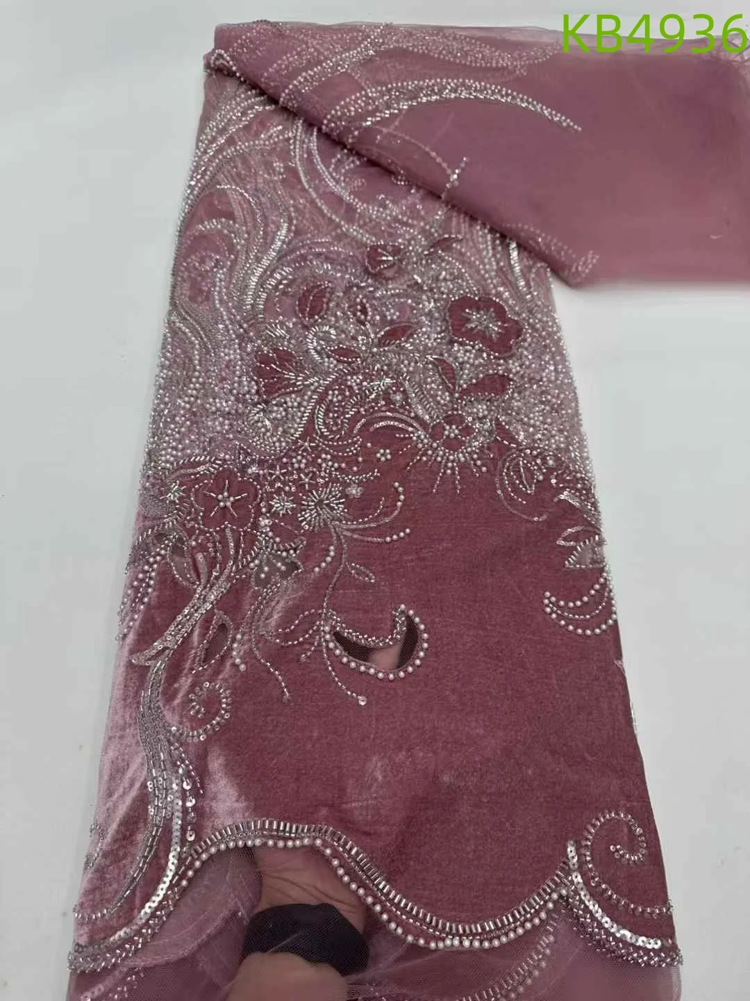 Africano Oliver Verde Paillettes Tessuto di Velluto 5 Metri Dubai Tessuti di Pizzo Qualità 2024 Velluto Tessuto di Pizzo Sequenza Per Cucire KB4936