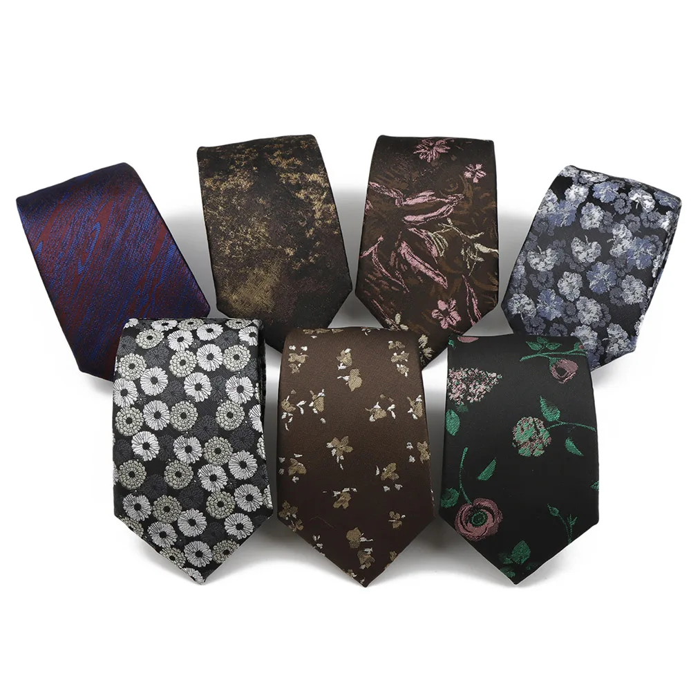 

7cm Fashion Design Men's Polyester Tie Black Red Grey Polka Dot Flower Pattern Business Necktie Wedding Party Accessories Gifts
