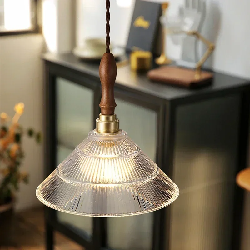 

Nordic LED Wooden Pendant Light American Vintage Glass Fixture Home Decor for Bedroom Living Room Restaurant - Chandelier Lamp