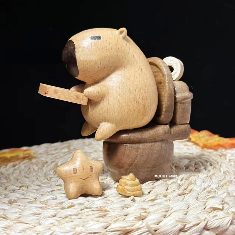 Beech Carved Animal Squat toilet Figures Fun Office Desk accessories Living room Decoration Home creative Wooden Gift