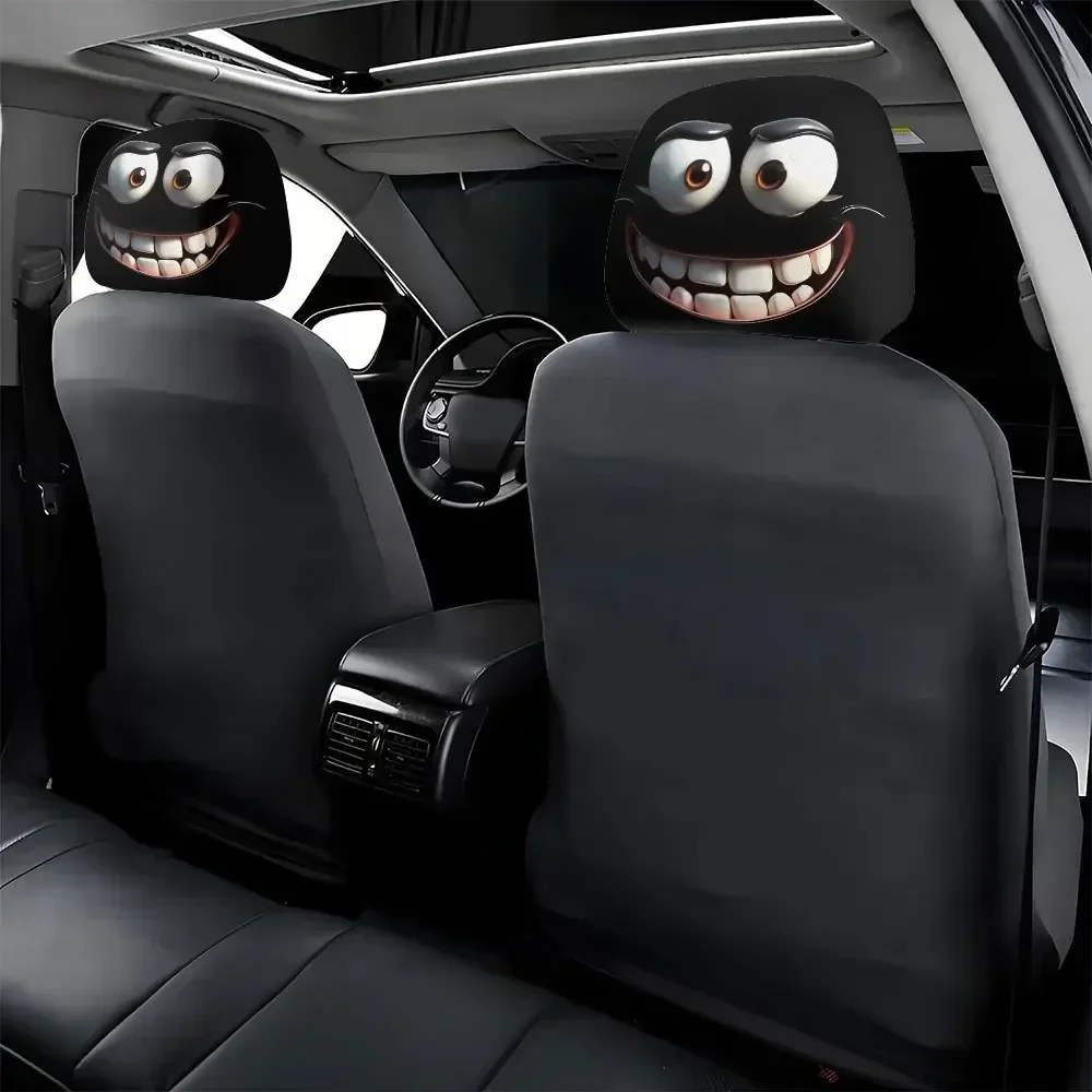 2pcs Smiley Face Printed Car Pillowcase Soft Comfortable Decorative Cushion Cover Auto Seat Headrest Washable Polyester Fabric