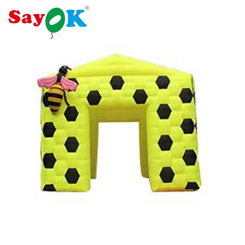 SAYOK Giant Inflatable Bee Photo Booth Cartoon Bee Tent Inflatable Cube Tent with 2 Bees for Event Party Wedding Decoration