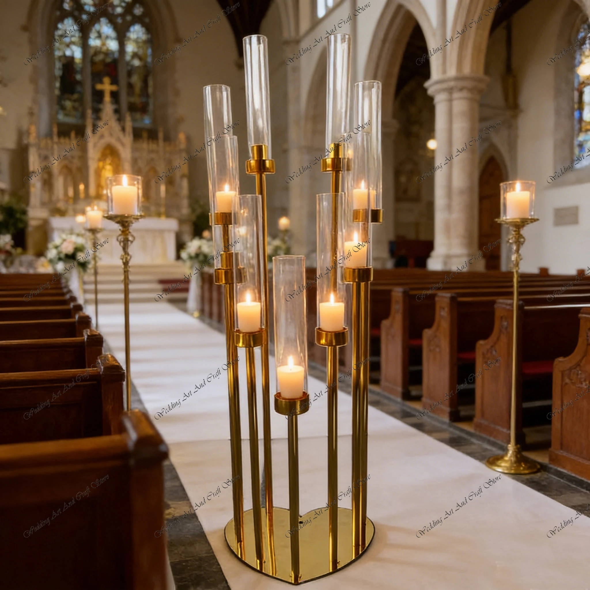 

10pcs f30 96cm Gold Iron Europe Style 9 Heads Candle Holder Candelabra Wedding Christmas Table Centerpiece Pillar Stand ivy858