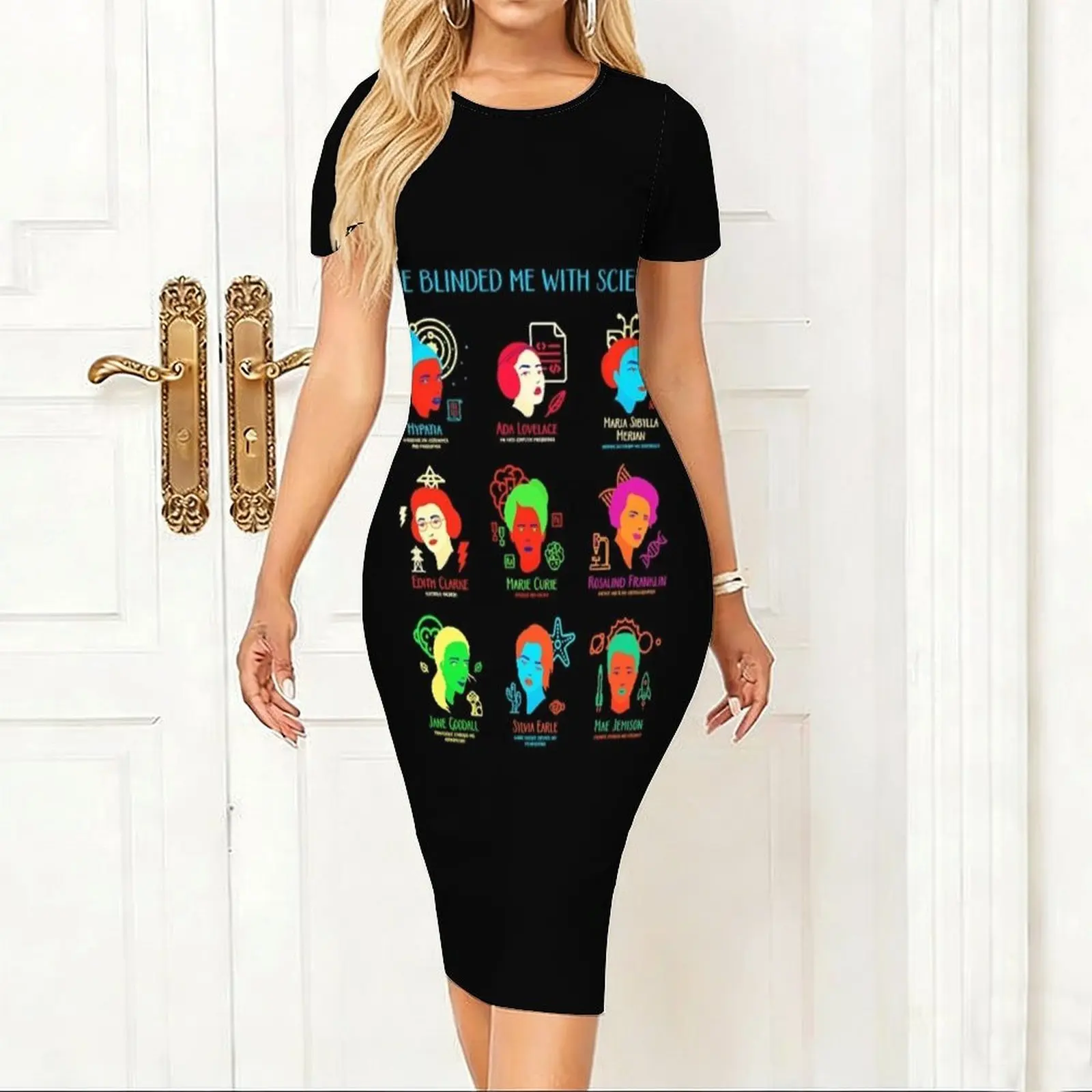 She Blinded Me With Science Women's Short sleeved Tight Hip hugging Skirt