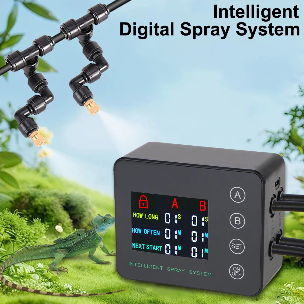 

Watering Spray System 10m Hose Irrigation Timer System 4 Spray Nozzles Electronic Spraying Set Double Pump ​Automatic
