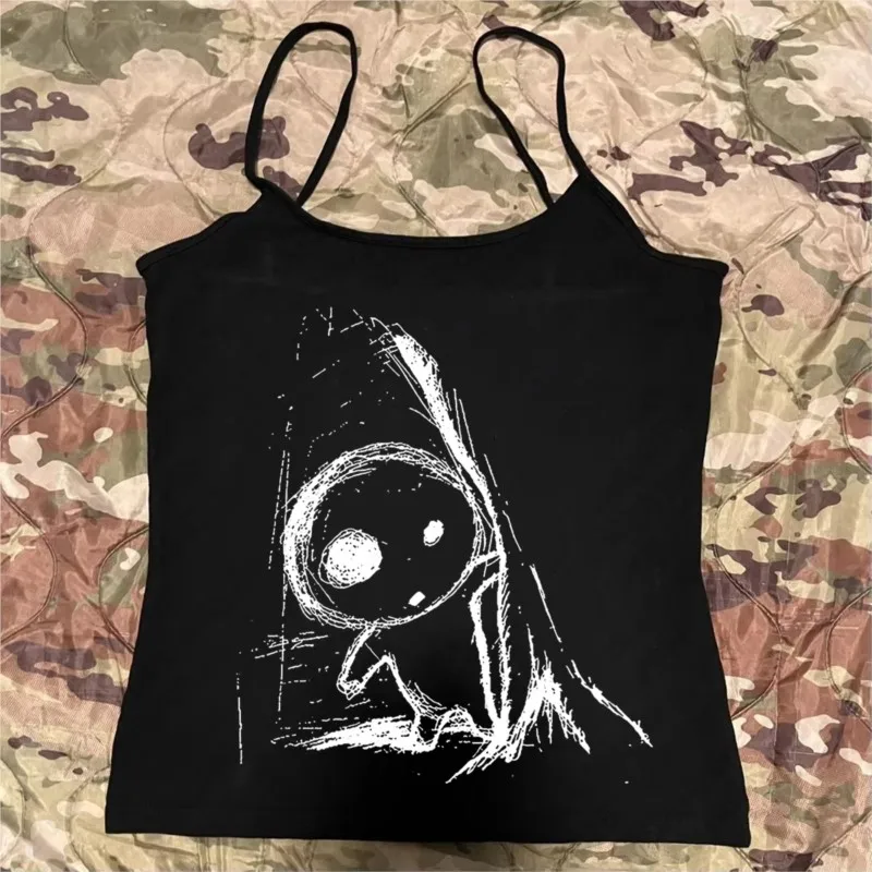 Harajuku Vintage Punk Women Crop Top Y2k Sexy Shirt Print 2000s Top Emo Girl Corset Figure Graphics Camisole Top Gothic Tank Top