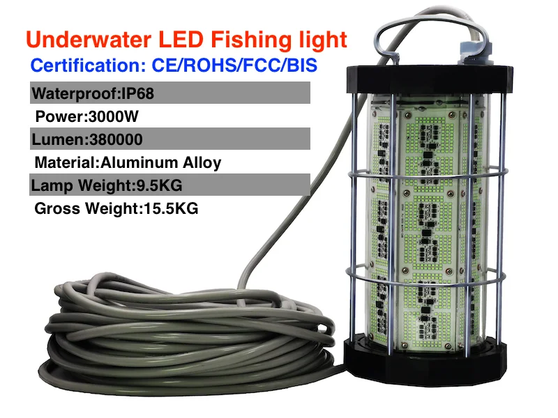 110v/220v 3000w IP68 Waterproof Multi-color Fish Attracting LED Fishing Light for America and Canada