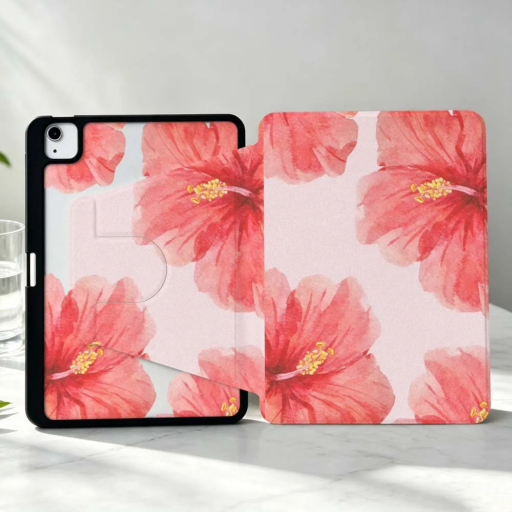 Large Floral Pattern Soft For iPad Pro Air mini 6 5 4 12th M5 M4 M3 M2 A16 A17Pro 360° Rotation Stylus Storage Tablet Case