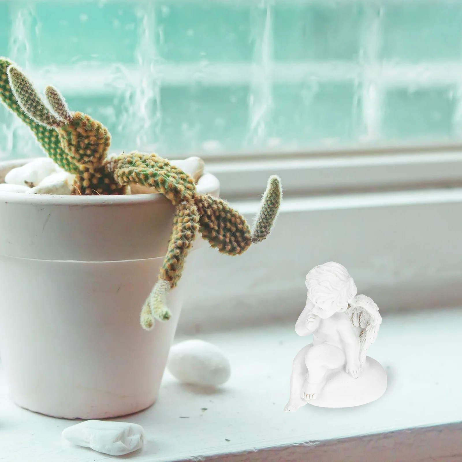 

1Pcs Resin Angel Statue Cupid Sculpture Home Garden Decoration Peaceful Resin Ornament Desktop Cherub Ornament