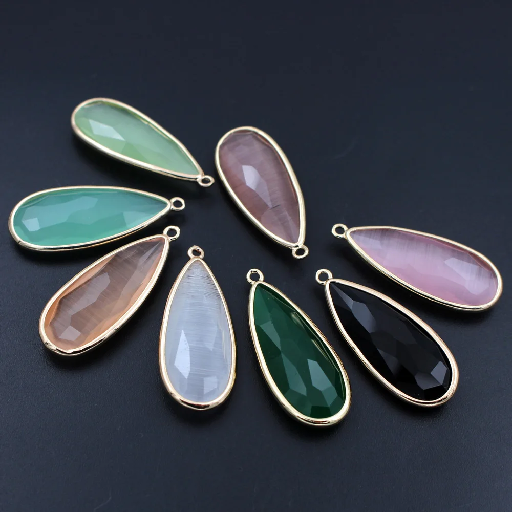 

10pcs Colored Faceted Cats Eye Stone Teardrops Pendants Green Jade Stone Drop Charms For Women Bridal Dangle Drops Earrings