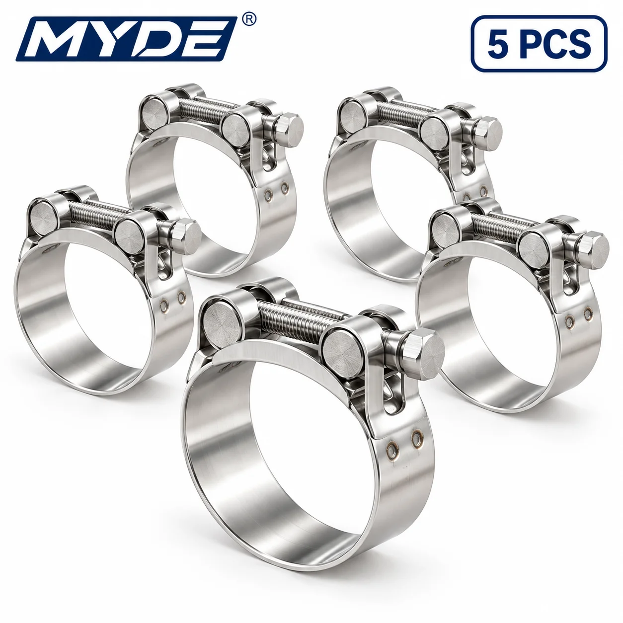 T-Bolt Hose Clamps Stainless Steel Turbo - 5 pièces, colliers de serrage à