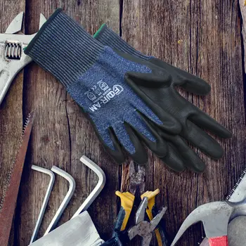 1/3雙防割工作手套,符合ANSI CUT4標準,3D舒適彈性貼合,強力抓握,耐用砂面丁腈橡膠 10 最佳銷售 防割手套 - №1