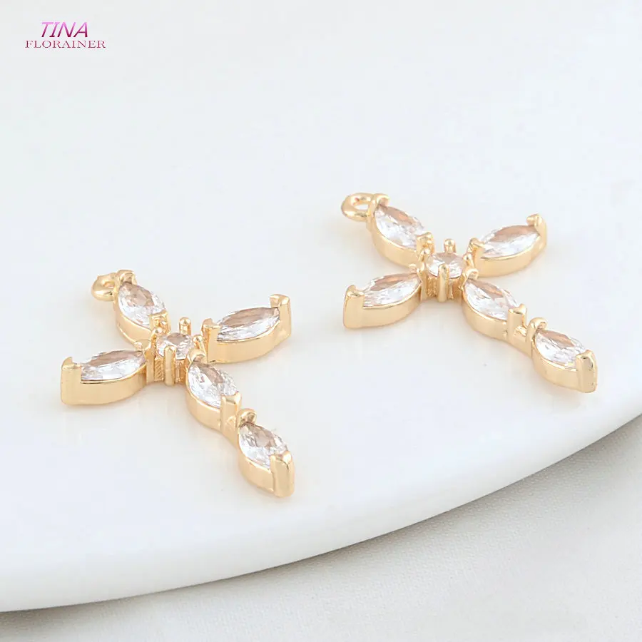 18,5*29MM 18K Gold Farbe Messing mit Zirkon Criss Cross Charms Anhänger Halskette Ohrringe Schmuck Machen zubehör – Detail 5