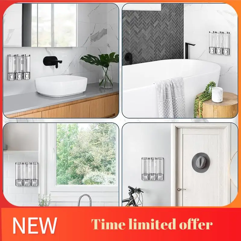 

ABHU 3-в-1 Настенный диспенсер и органайзер для душевых насосов для ванной комнаты — можно использовать для шампуня, кондиционера Многоразовый прочный