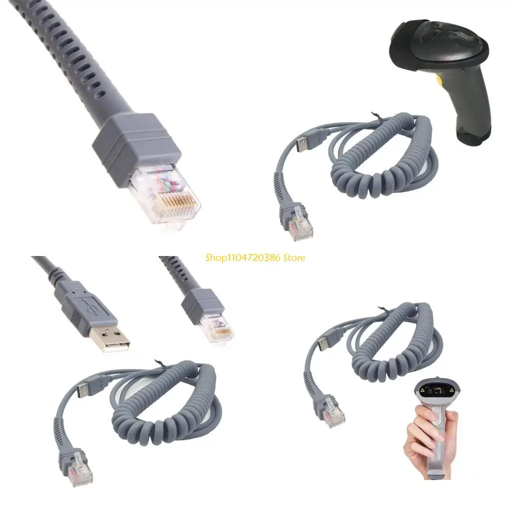 K0EA 9ft Coiled Type A to RJ48 USB Cable for Symbol LS2208 Barcode Scanner
