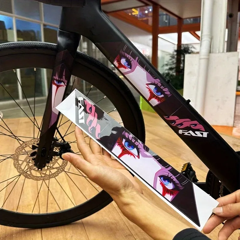 4 pegatinas de bicicleta KLD Anime Girl: pegatinas de bicicleta de carretera de vinilo rojo vivo y negro, superficie mate autoadhesiva, regalo perfecto para