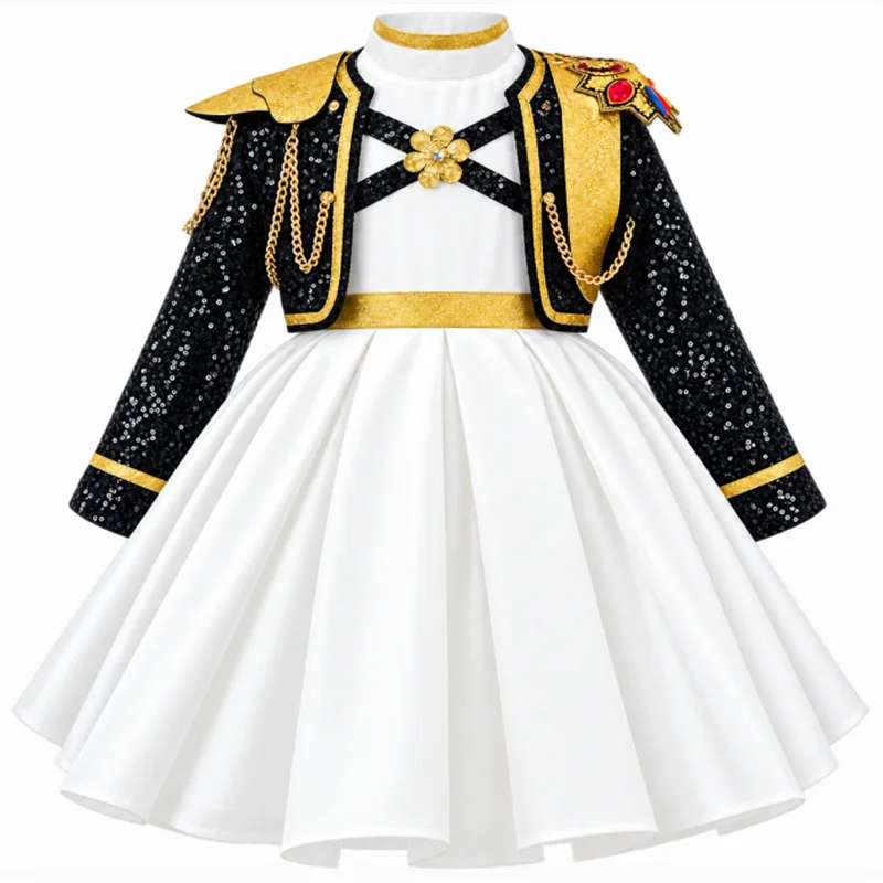Girl's special occasion costume, girl's hip-hop sequin set, Halloween role-playing costume, carnival costume+earrings
