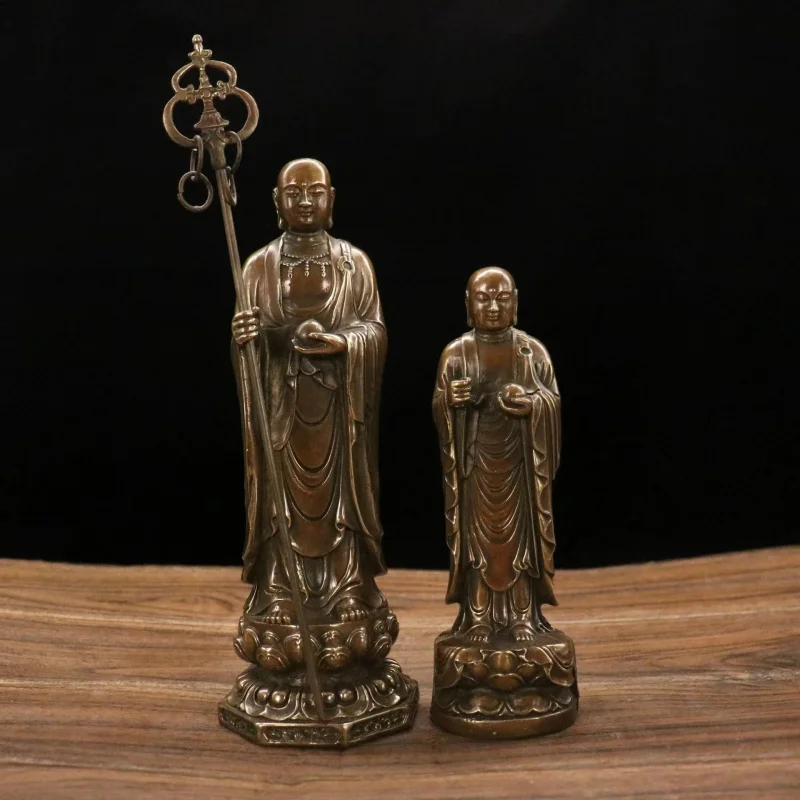 

Solid Brass Ksitigarbha Bodhisattva Statue Nine-Hua Mountain Great Vow Bodhisattva Standing Ksitigarbha Buddha Brass Living Room