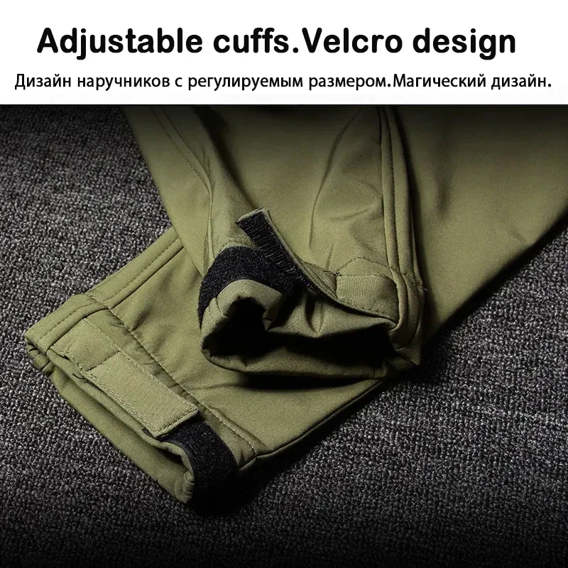 Conjunto militar de piel de tiburón para hombre, chaquetas cálidas de forro polar resistentes al desgaste con múltiples bolsillos, pantalones