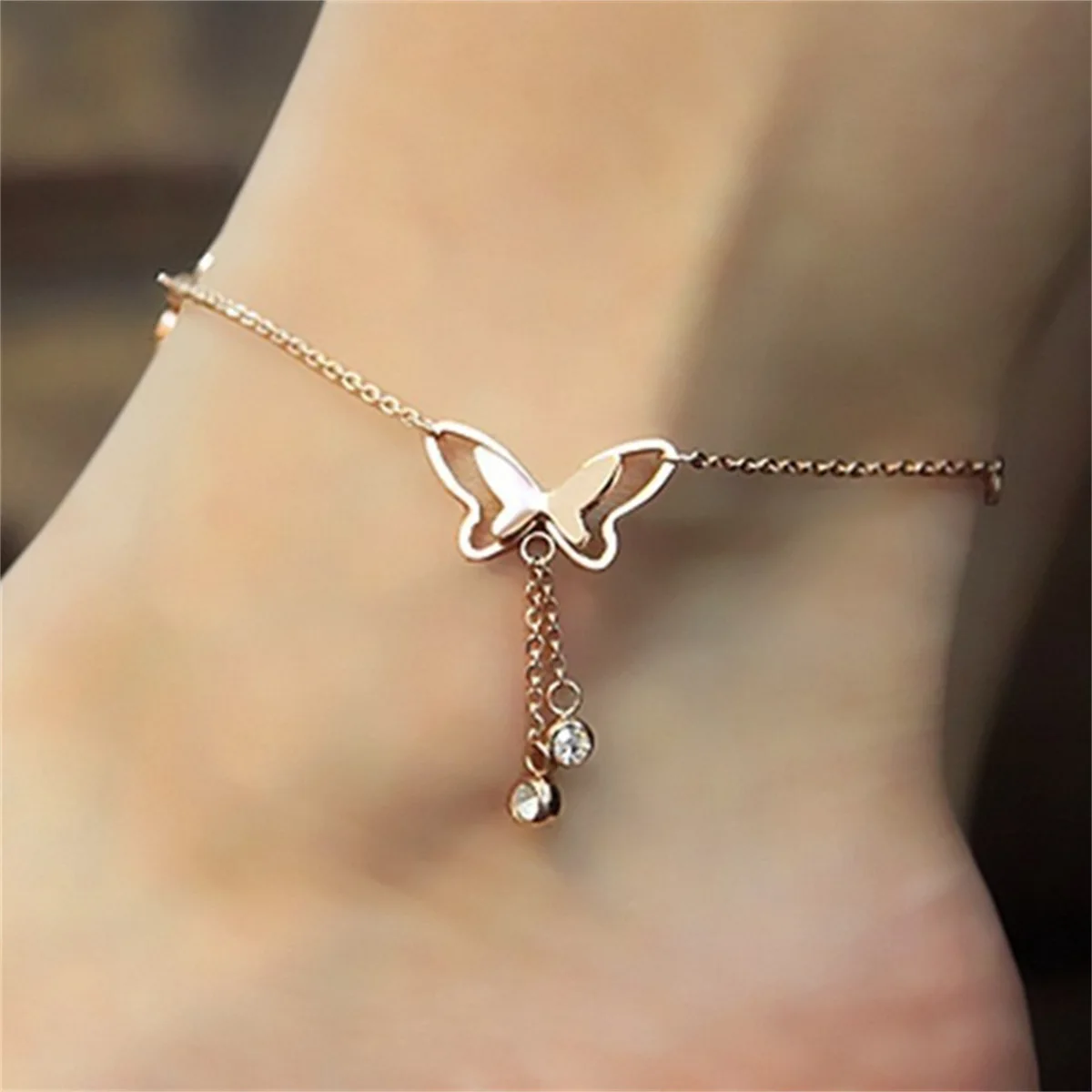 Bracelets de cheville bohème pour femmes, couleur or argent, papillon creux, mode insecte Zircon, Bracelet de cheville, plage d'été, chaîne de pied, bijou